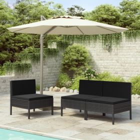 Patio Chairs 3 pcs with Cushions Poly Rattan Black