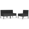 Patio Chairs 3 pcs with Cushions Poly Rattan Black